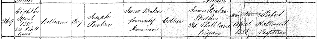 Copy of William Packer's birth registration