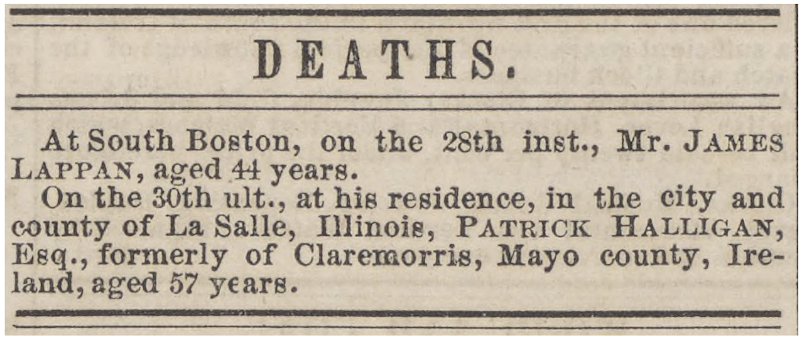 Death Notice for Patrick Halligan