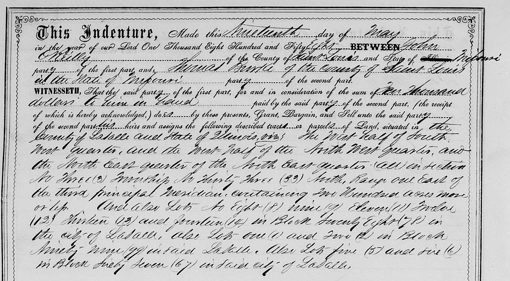 A portion of the deed by which Father O'Reilly conveyed land for the St. Vincent Cemetery